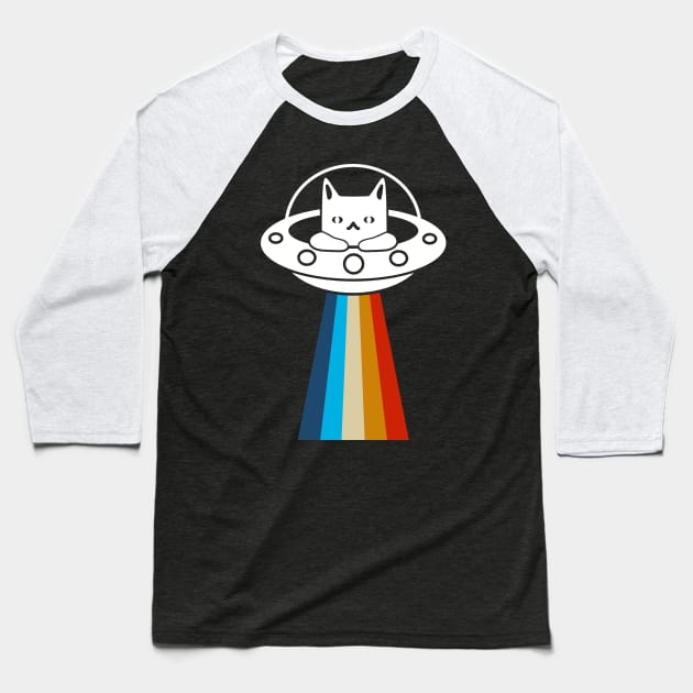 Funny Retro Ufo Cat Baseball T-Shirt by MaikaeferDesign